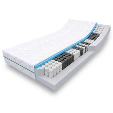 Colchón con núcleo de muelles ensacados de 7 zonas Sleezzz Smart 90 x 200 cm, altura 21 cm, nivel de firmeza H2/H3 + juego de cama de microfibra CloudComfort Basic 135 x 200 cm + 80 x 80 cm