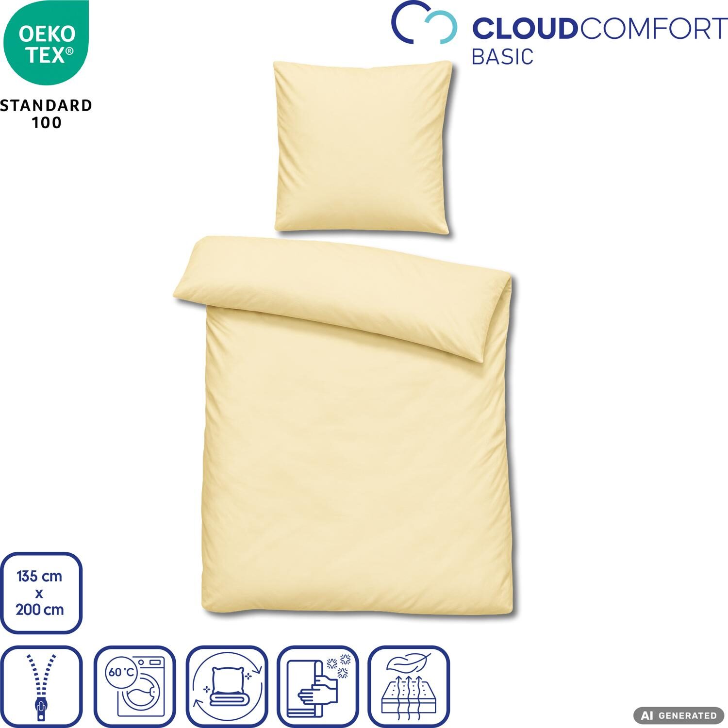 Juego de cama Cloud Comfort de satén Mako, 135 x 200 cm + 80 x 80 cm