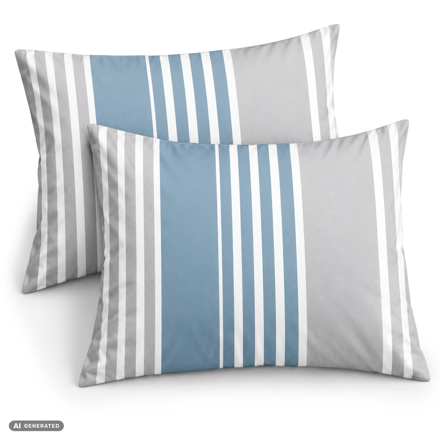 Funda de almohada de algodón CloudComfort Basic, a rayas azules y grises, juego de 2 unidades, 70 x 90 cm
