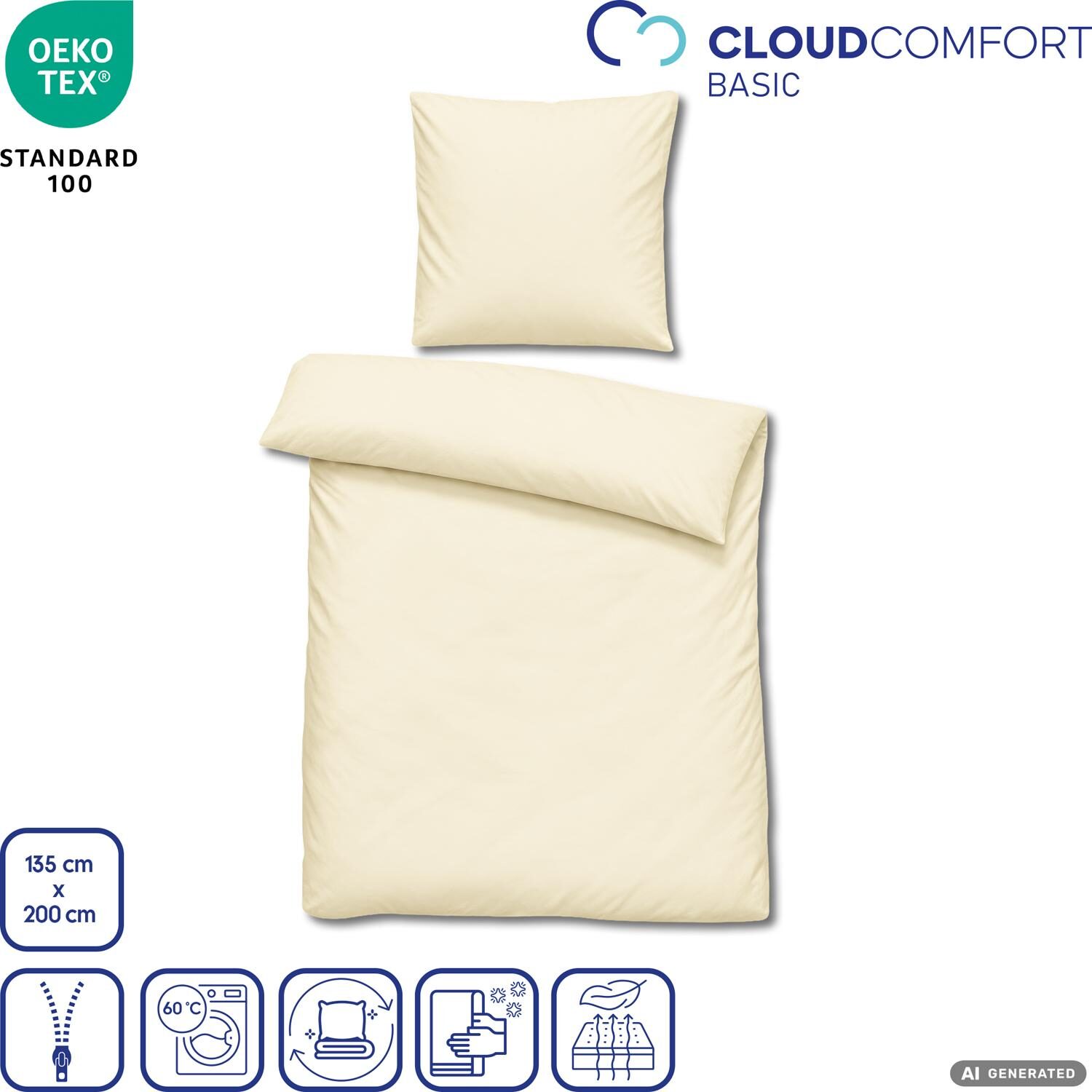 Juego de dos piezas de ropa de cama Cloud Comfort de satén de mako, 135 x 200 cm + 80 x 80 cm