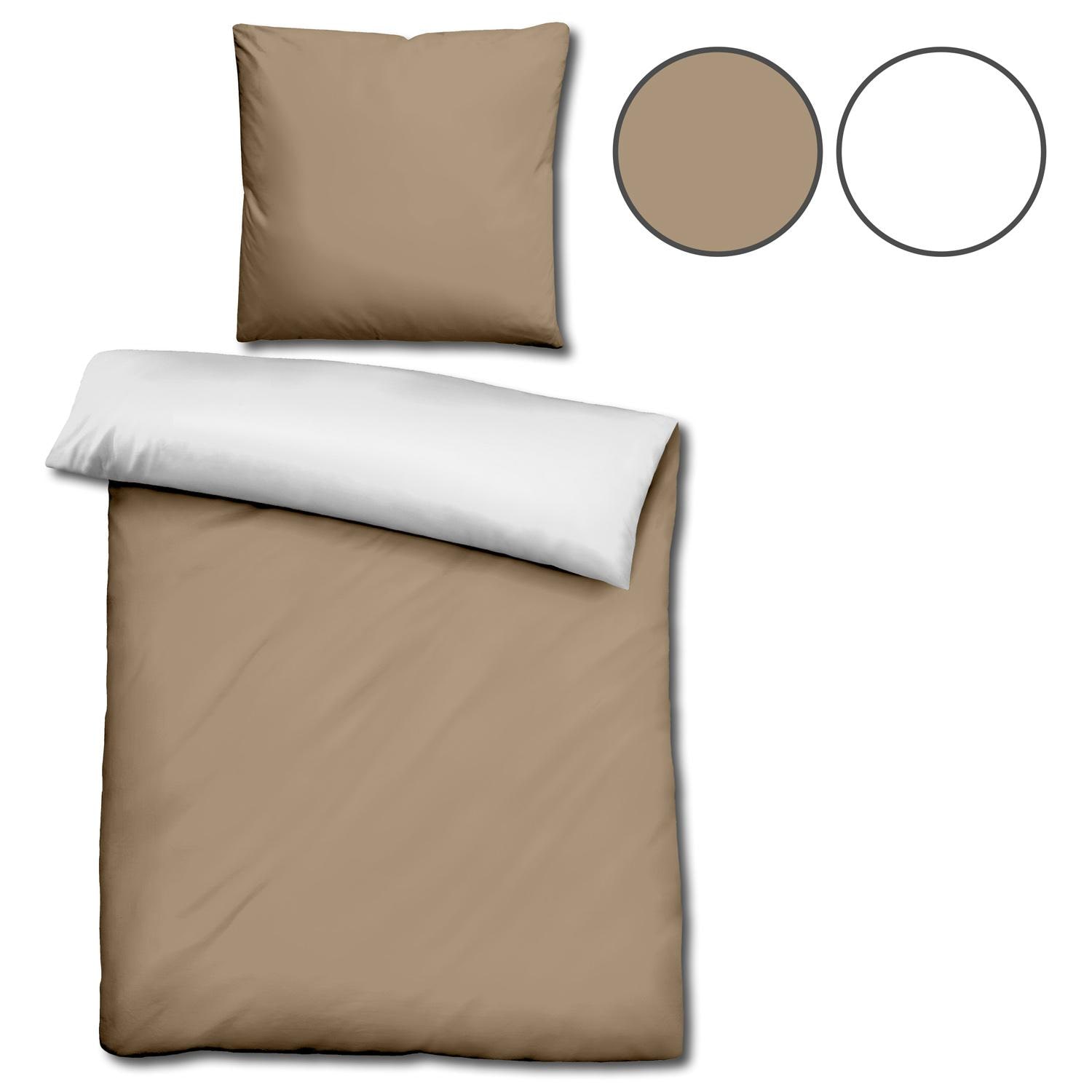 Double pack Sleezzz® Renforcé reversible bed linen mocha/white 135 x 200 + 80 x 80 cm