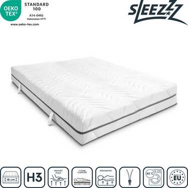 Colchón viscoelástico de 7 zonas Sleezzz Smart 160 x 200 cm, altura 18 cm, nivel de firmeza H3 con espuma con memoria de aire