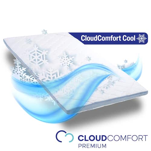 Kallskumstoppmadrass CloudComfort Cool 160 x 200 cm H2/H3, höjd 7 cm, fasthetsnivå H2/H3, 7-zons toppmadrass med sommar- och vintersida + Sleezzz® Cool kudde med kyleffekt