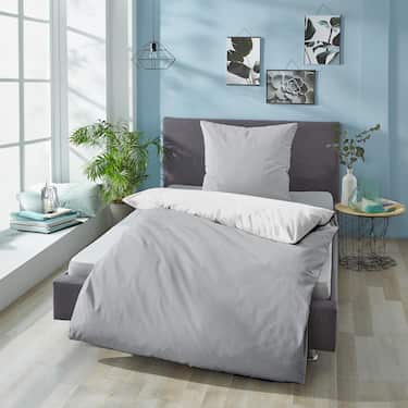 Double pack Sleezzz® Renforcé reversible bed linen light gray/white 135 x 200 + 80 x 80 cm