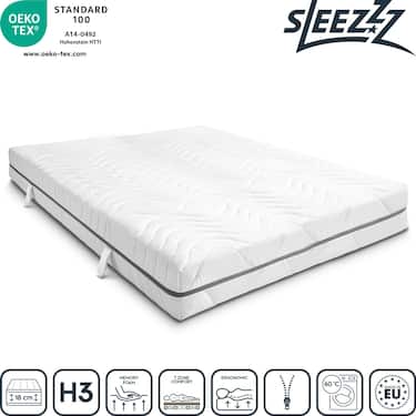 7-zons viskoelastisk madrass Sleezzz Smart 200 x 200 cm, höjd 18 cm, fasthetsnivå H3 med luftminnesskum