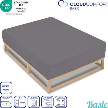 Juego de 4 sábanas bajeras CloudComfort Basic jersey stretch gris oscuro 180 x 190 - 200 x 200 cm (4 piezas)