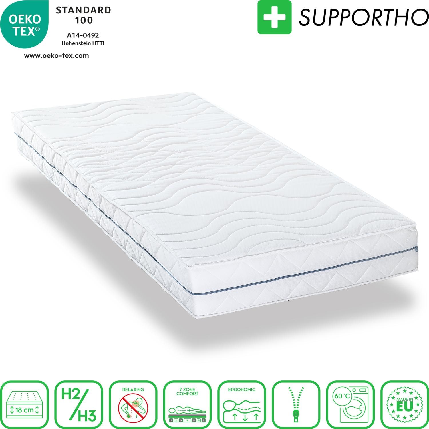 Ergonomic mattress 90x200 cm 7-zone Supportho Premium, height 18 cm, firmness level H2/H3 + mattress topper / mattress topper 90 x 200 cm