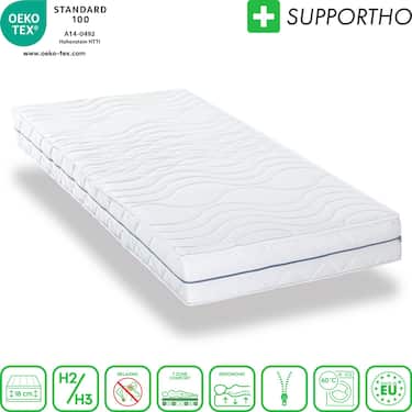 Colchón ergonómico 90x200 cm Supportho Premium 7 zonas, altura 18 cm, nivel de firmeza H2/H3 + cubrecolchón / mattress topper 90 x 200 cm