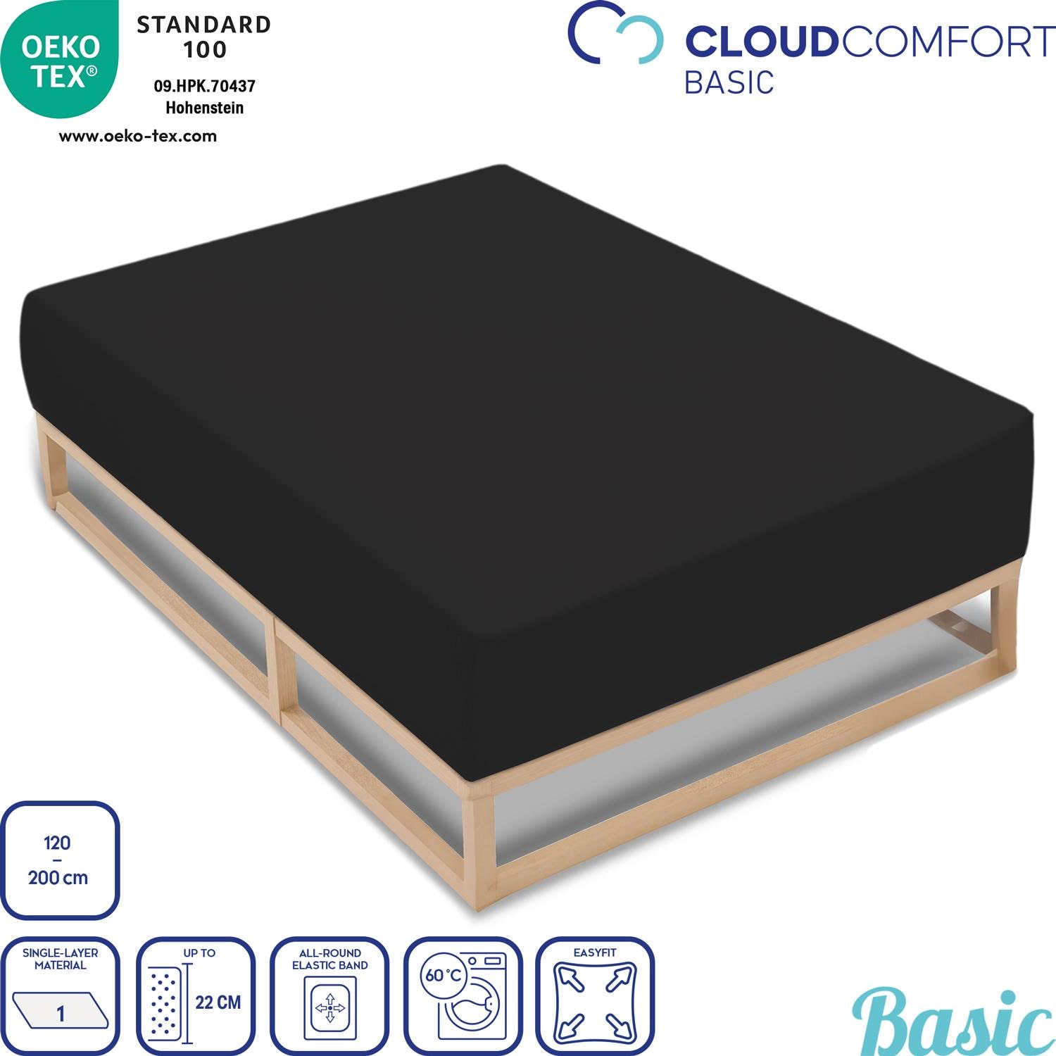CloudComfort Basic fitted sheet jersey stretch black 120 x 200 cm