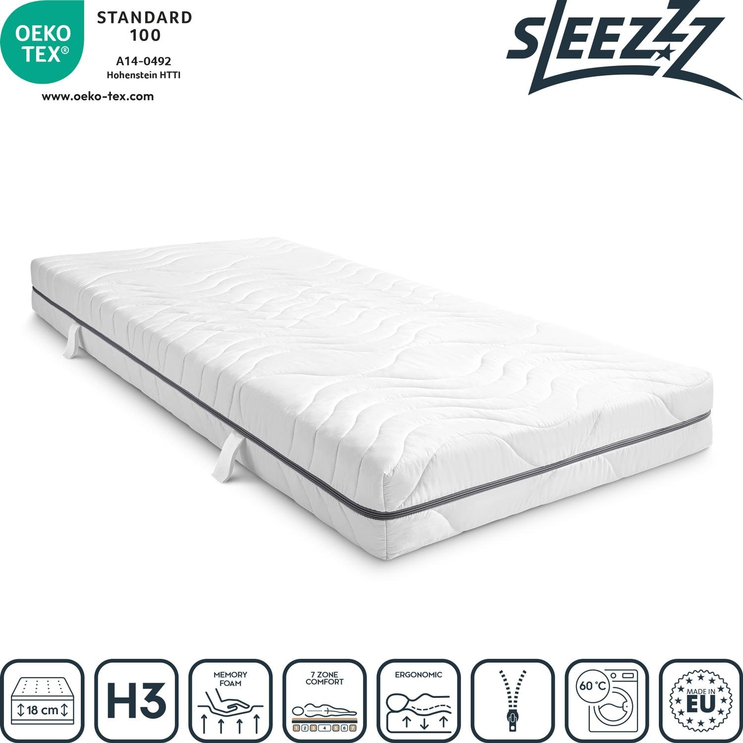 Features as icons – Sleezzz® Smart mattress 90x200 cm + Sleezzz® Premium memory effect pillow