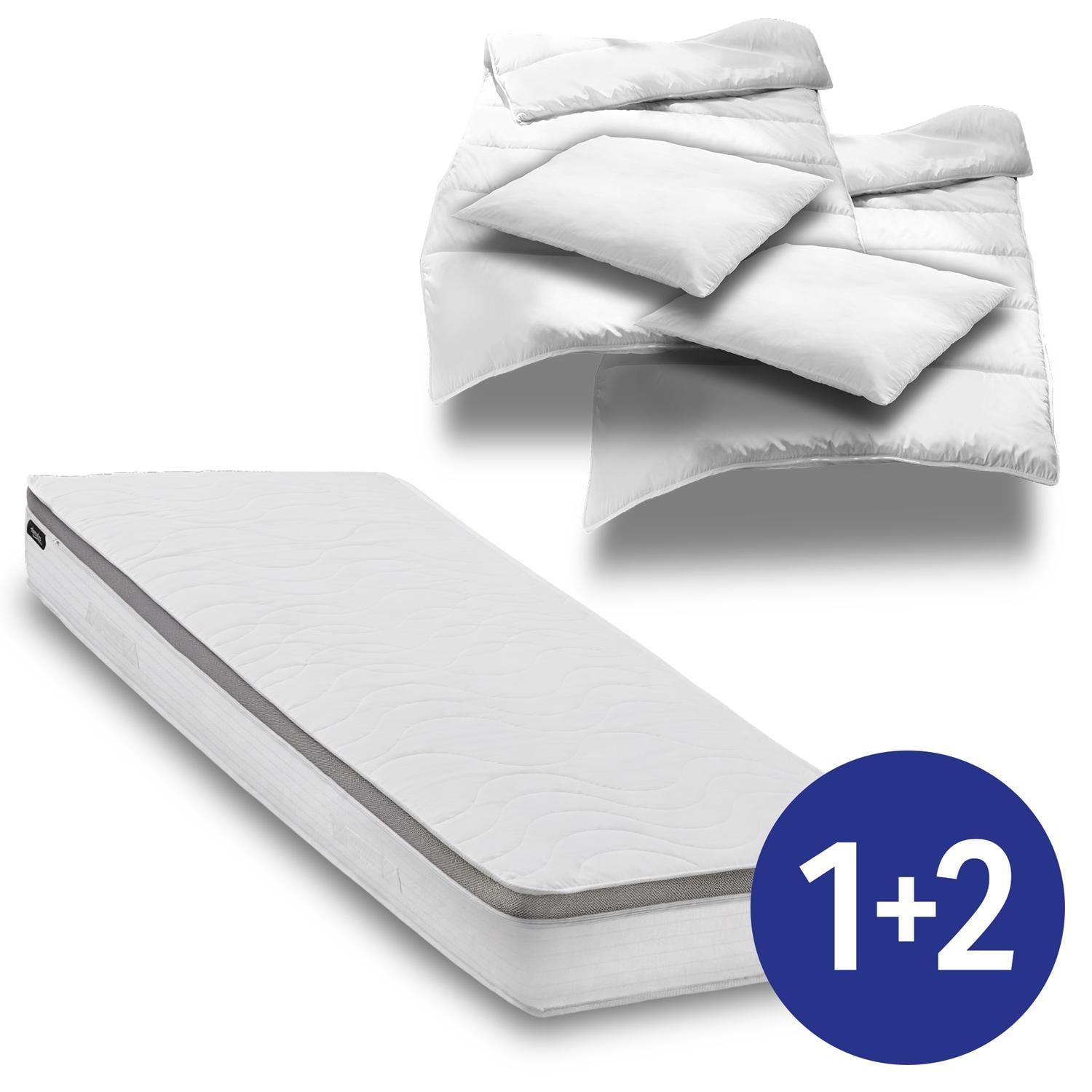 Colchón ergonómico de muelles ensacados de 7 zonas Sleezzz Diamond T1000, 180 x 200 cm, altura 23 cm, grado de firmeza H2/H3, 1000 muelles/2 m² + 2 juegos de cama de microfibra CloudComfort Basic de 135 x 200 cm + 80 x 80 cm