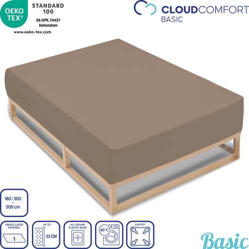 Lote de dos sábanas bajeras CloudComfort Basic de jersey elástico, color taupe, 180 x 190 - 200 x 200 cm (2 unidades)