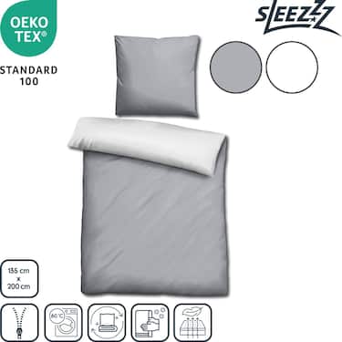 Double pack Sleezzz® Renforcé reversible bed linen light gray/white 135 x 200 + 80 x 80 cm