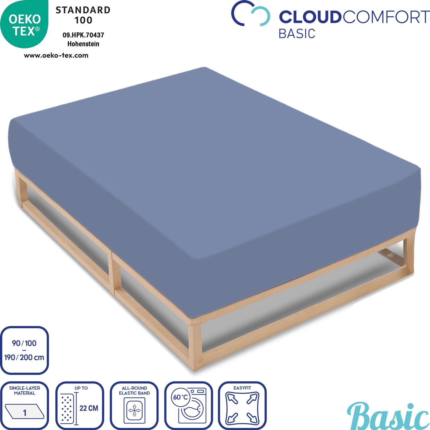 4'lü CloudComfort Basic lastikli çarşaf seti jarse streç mavi 90 x 190 - 100 x 200 cm (4 adet)