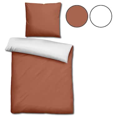 Double pack Sleezzz® Renforcé reversible bed linen brown/white 135 x 200 + 80 x 80 cm