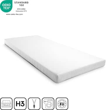 Colchón de espuma Confort K10 90 x 200 cm, altura 10 cm, nivel de firmeza H3 + juego de cama de microfibra CloudComfort Basic 135 x 200 cm + 80 x 80 cm