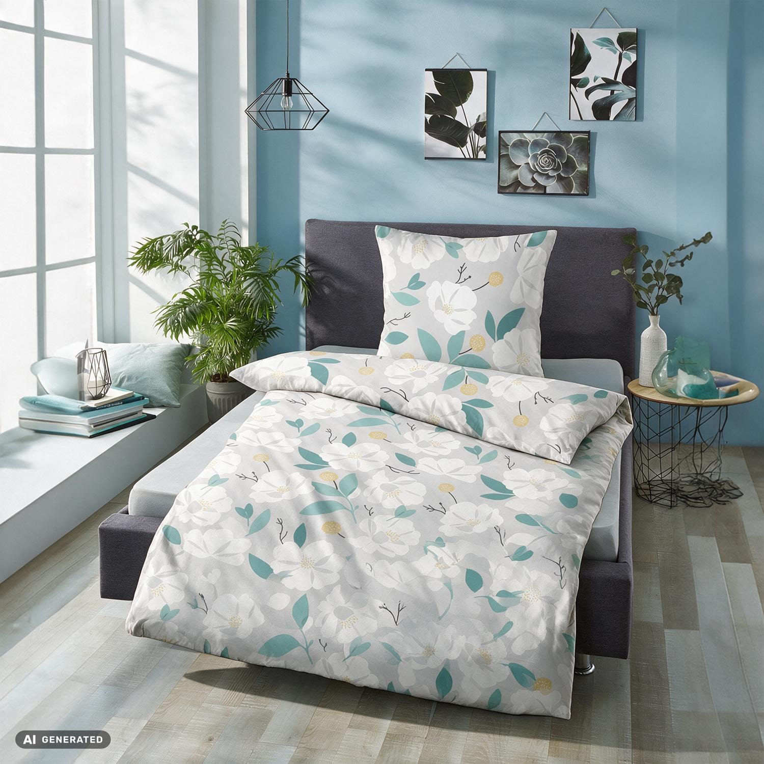 Juego de cama CloudComfort Renforcé con estampado de flores blancas, 135 x 200 + 80 x 80 cm