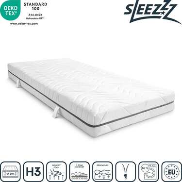 Colchón viscoelástico de 7 zonas Sleezzz Smart 90 x 200 cm, altura 18 cm, nivel de firmeza H3 con espuma viscoelástica con memoria de aire + almohada de gel CloudComfort Basic 40x80 cm