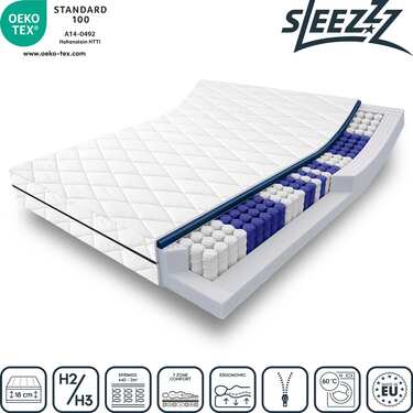 Colchón de muelles ensacados de 7 zonas Sleezzz Superior 140 x 190 cm, altura 18 cm, nivel de firmeza H3