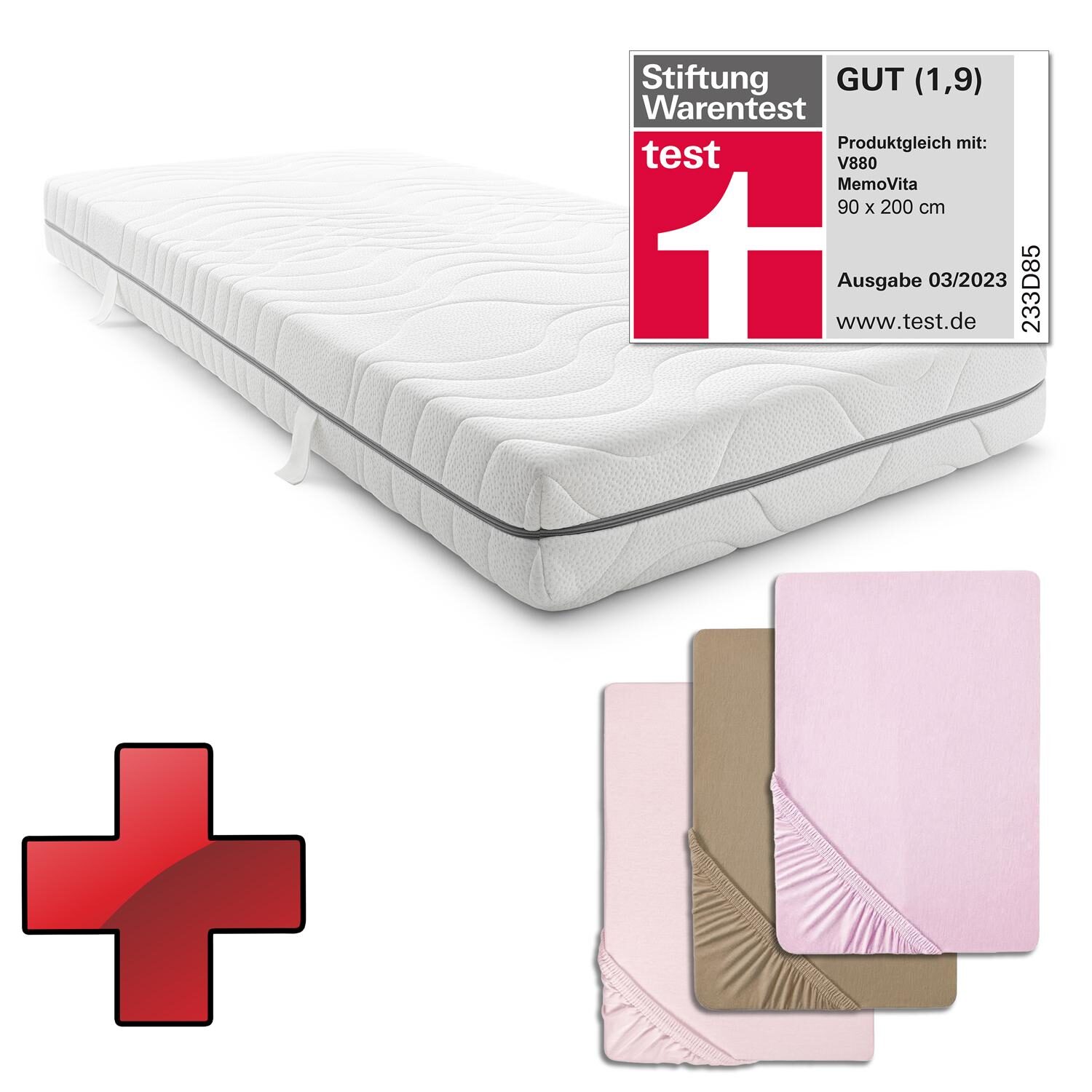 Sleezzz® Smart mattress 90x200 cm + economy pack 3 colors Castell fitted sheet 90 x 190 - 100 x 200 cm
