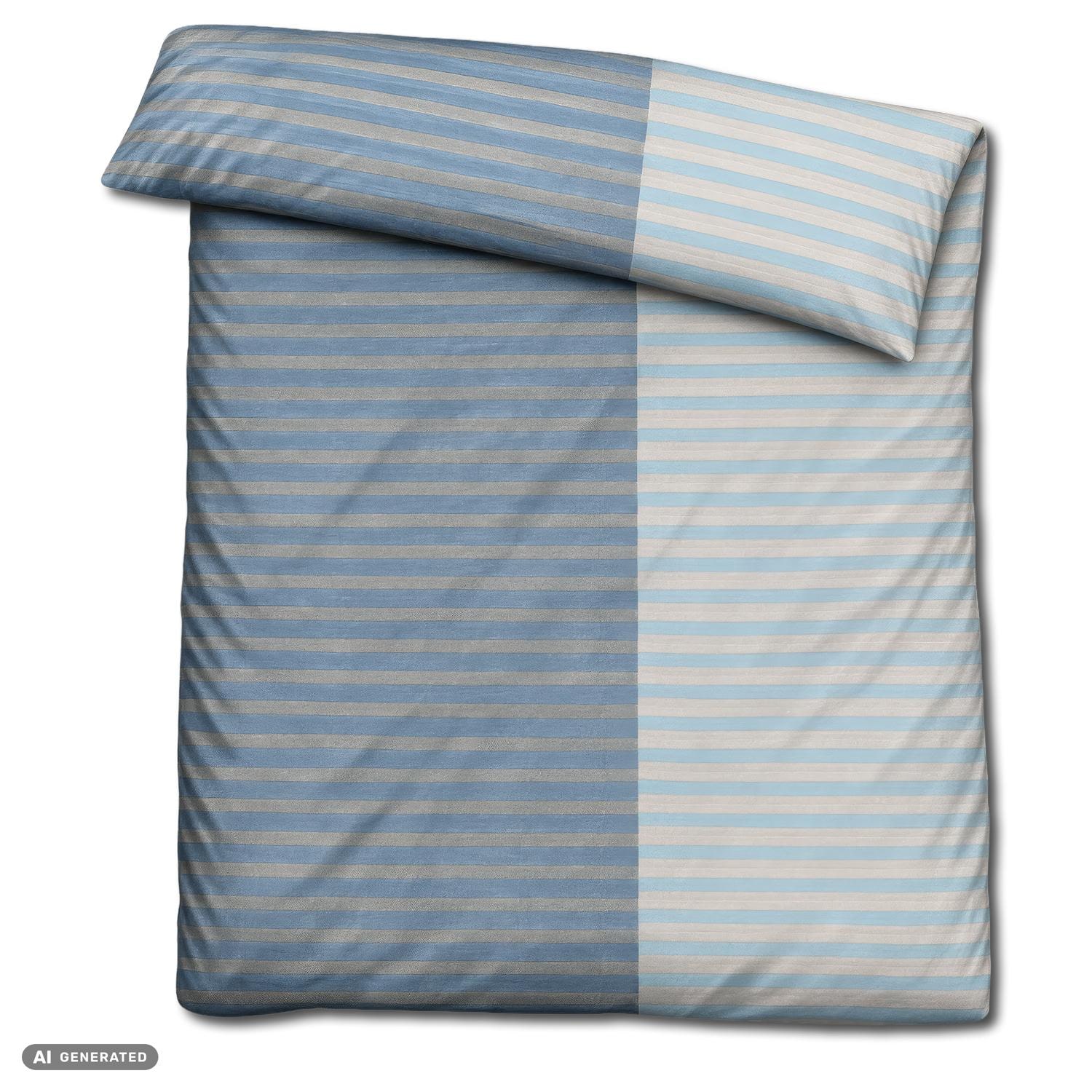 Juego de cama CloudComfort Renforcé, rayas grises y azules, 135 x 200 + 80 x 80 cm