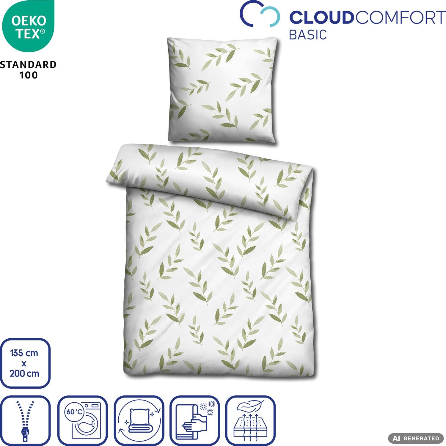 Ropa de cama CloudComfort Renforcé, verde, 135 x 200 + 80 x 80 cm