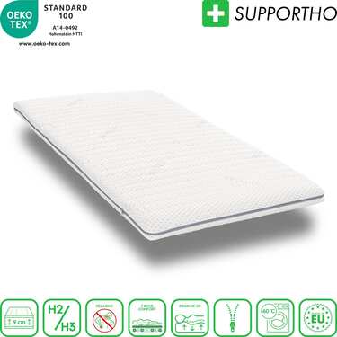 Supportho premium kallskumstoppning 80 x 200 cm H3, höjd 9 cm, hårdhetsgrad H3 med antibakteriellt överdrag