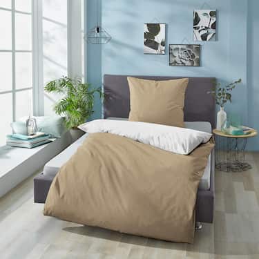 Sleezzz® Renforcé reversible bed linen mocha/white 135 x 200 + 80 x 80 cm