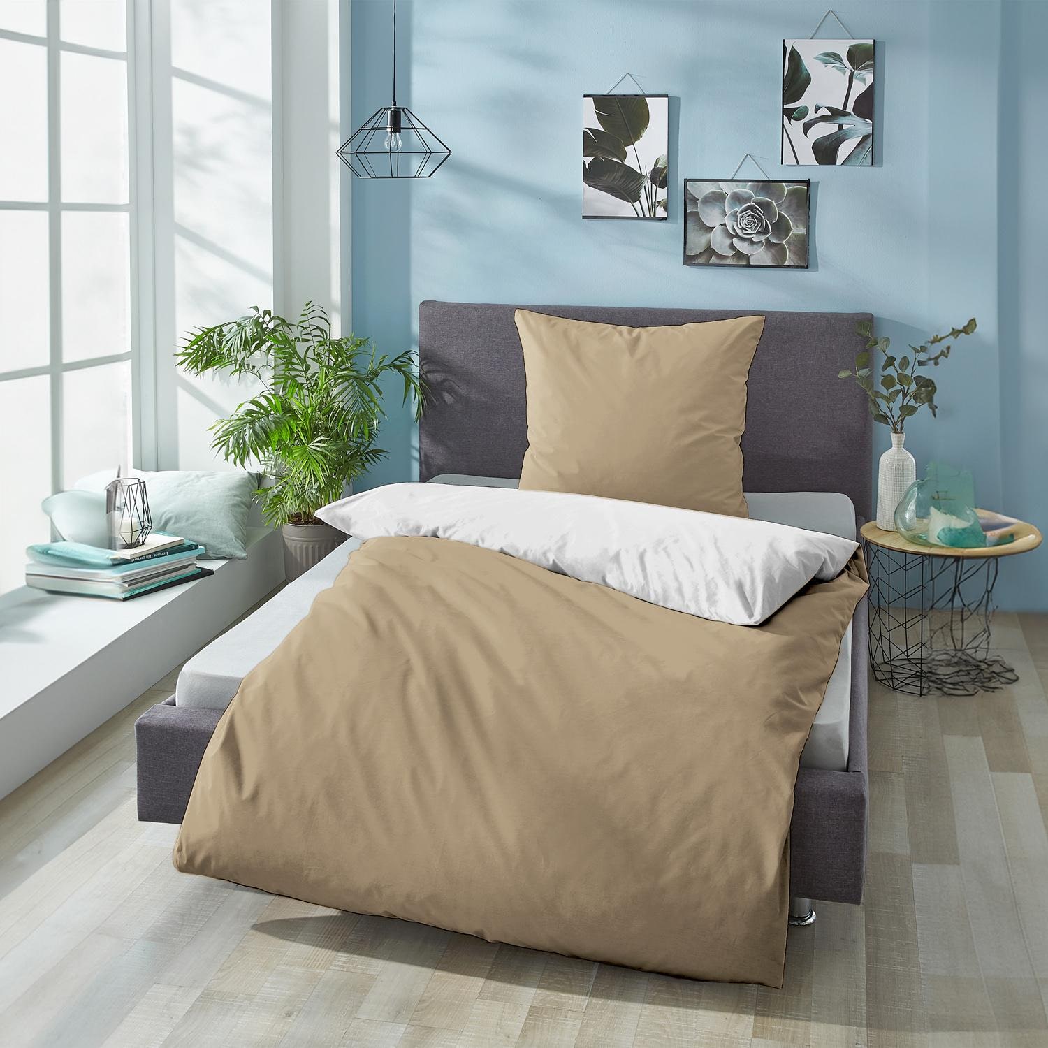 Double pack Sleezzz® Renforcé reversible bed linen mocha/white 135 x 200 + 80 x 80 cm