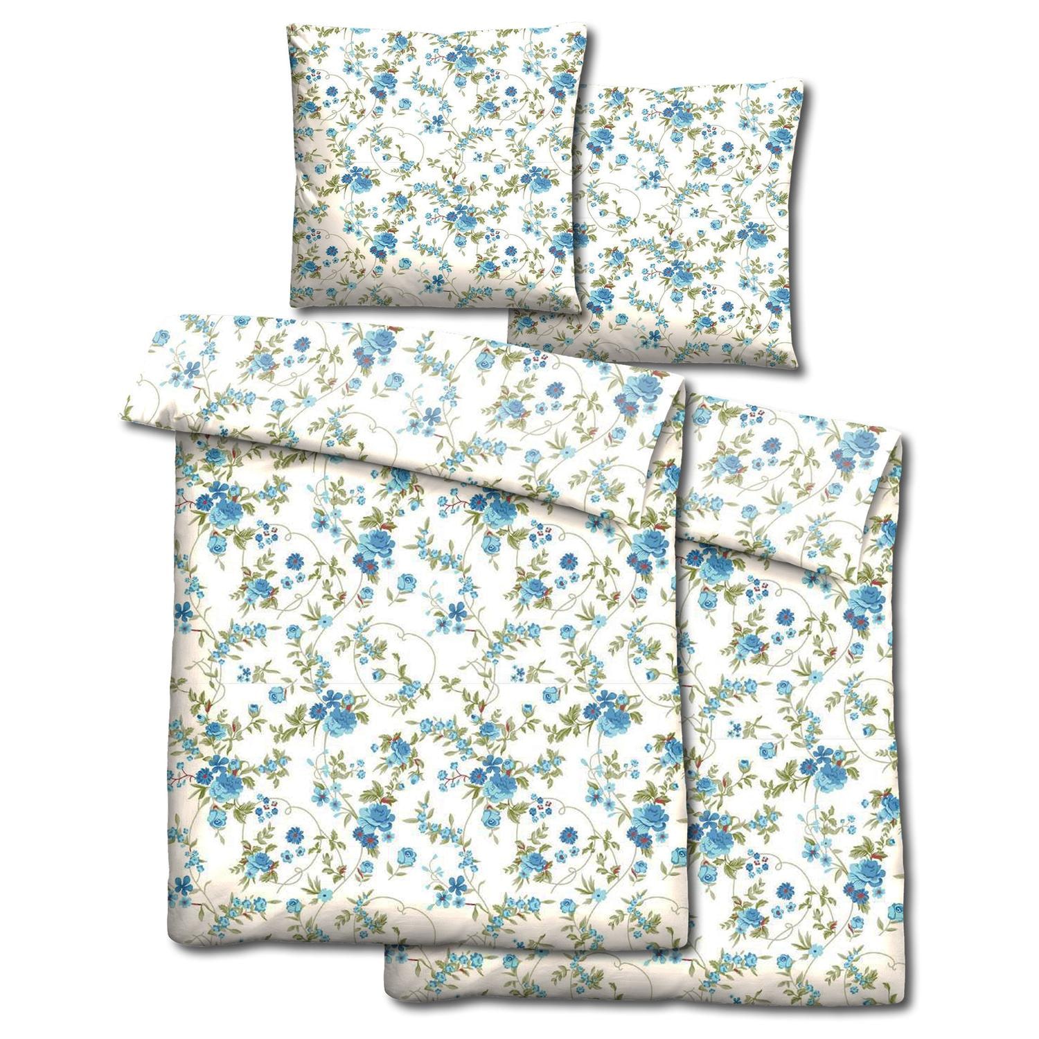 Double pack CloudComfort Basic microfiber bed linen blue flowers 135 x 200 + 80 x 80 cm