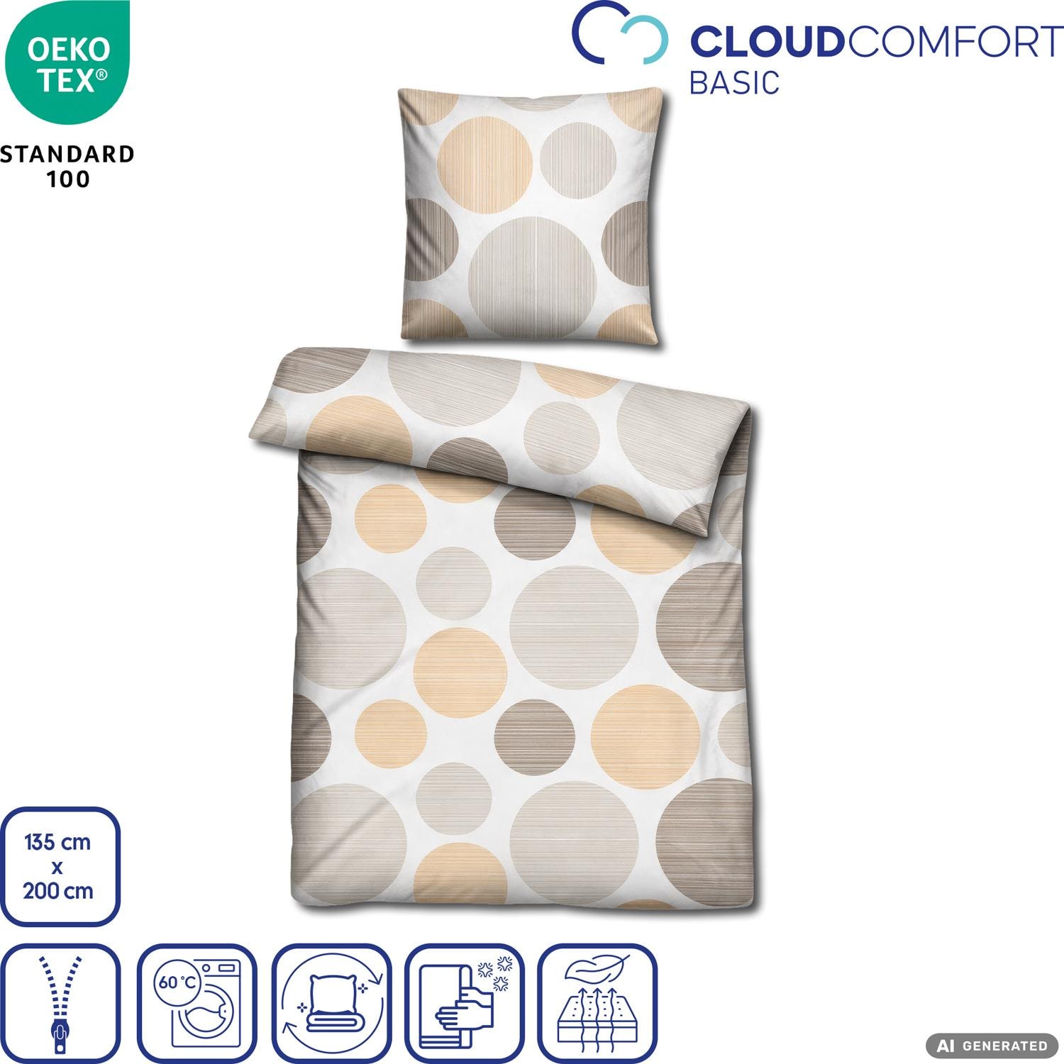 Juego de cama CloudComfort Renforcé con círculos amarillos, 135 x 200 + 80 x 80 cm