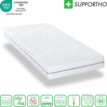 Colchón ergonómico 90x200 cm Supportho Premium de 7 zonas, altura 18 cm, nivel de firmeza H2/H3 + juego de cama de microfibra CloudComfort Basic 135 x 200 cm + 80 x 80 cm