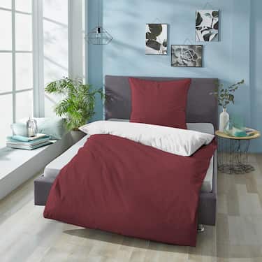 Double pack Sleezzz® Renforcé reversible bed linen dark red/white 135 x 200 + 80 x 80 cm