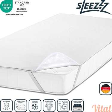 Sleezzz Vital nepremokavý molitanový chránič matraca s pevným napnutím 80 x 200 cm, chránič matraca zo 100 % bavlny v bielej farbe