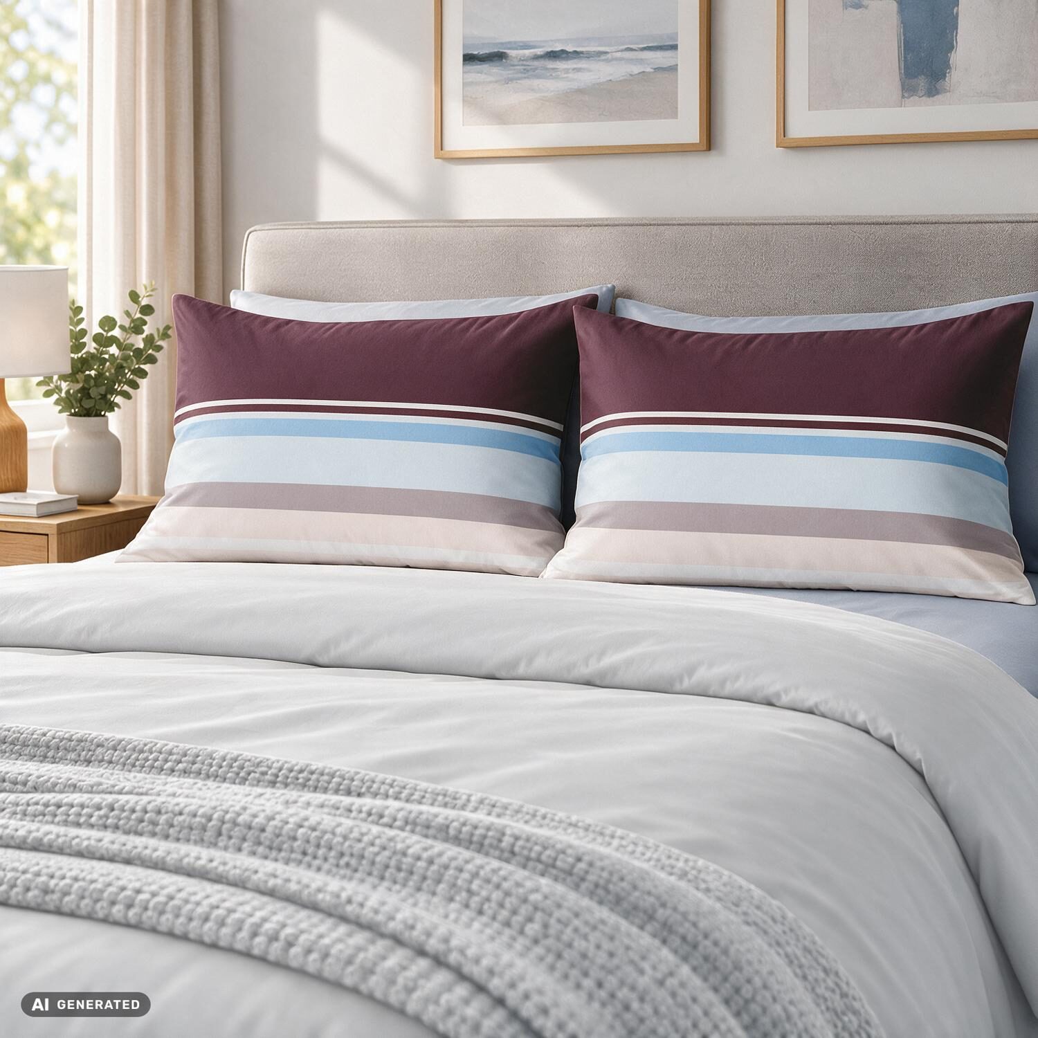 Funda de almohada de algodón CloudComfort Basic, a rayas rojas y azules, juego de 2 unidades, 70 x 90 cm