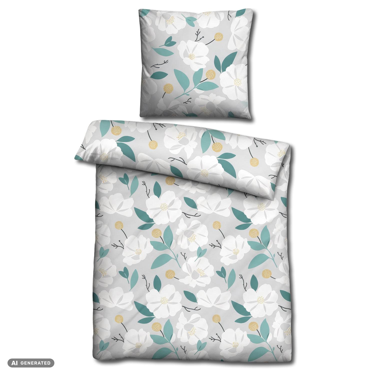 Juego de cama CloudComfort Renforcé con estampado de flores blancas, 135 x 200 + 80 x 80 cm