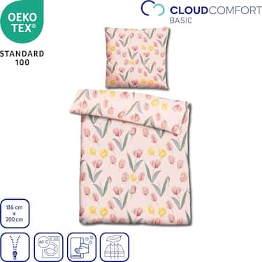 Paquete doble de ropa de cama de microfibra CloudComfort Basic tulipanes 135 x 200 + 80 x 80 cm
