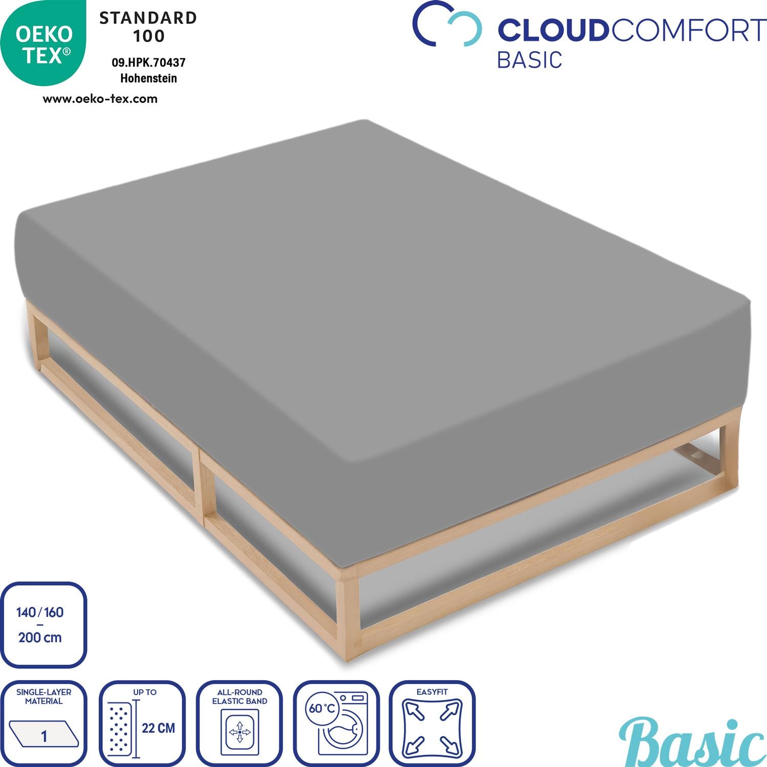 Set of 4CloudComfort Basic fitted sheets jersey stretch silver-grey 140 x 190 - 160 x 200 cm (4 pieces)