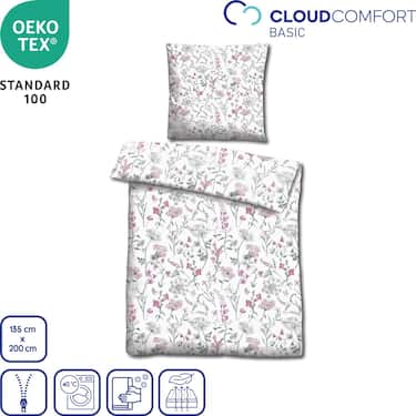 Confezione doppia CloudComfort Basic biancheria da letto in microfibra fiori estivi 135 x 200 + 80 x 80 cm
