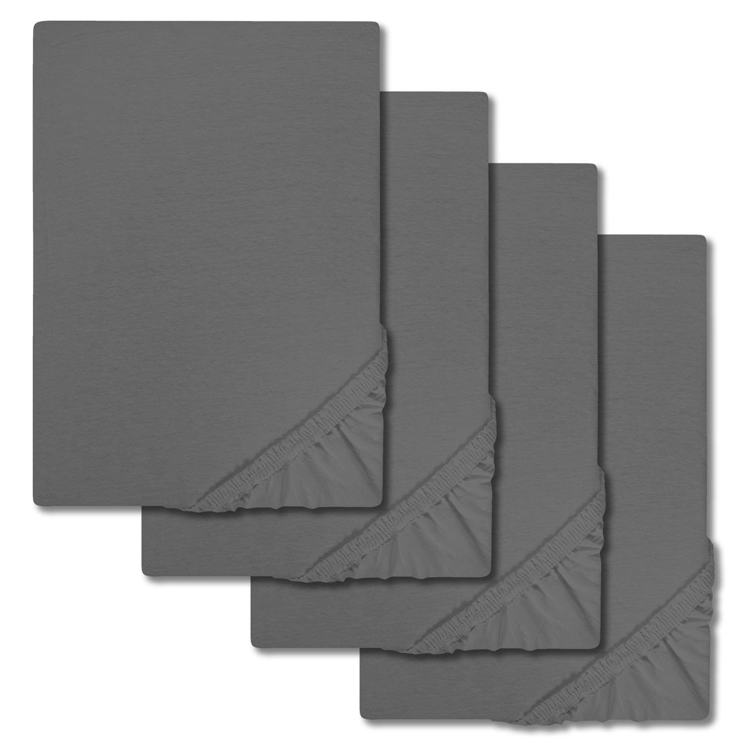 Sada 4 žerzejových prostěradel tmavě šedá 90 x 190 - 100 x 200 cm ze 100% organické bavlny