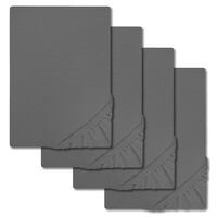 4 kpl jersey-lakanoita tummanharmaa 90 x 190 - 100 x 200 cm 100 % luomupuuvillaa.