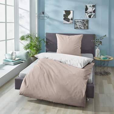 Double pack Sleezzz® Renforcé reversible bed linen beige/white 135 x 200 + 80 x 80 cm