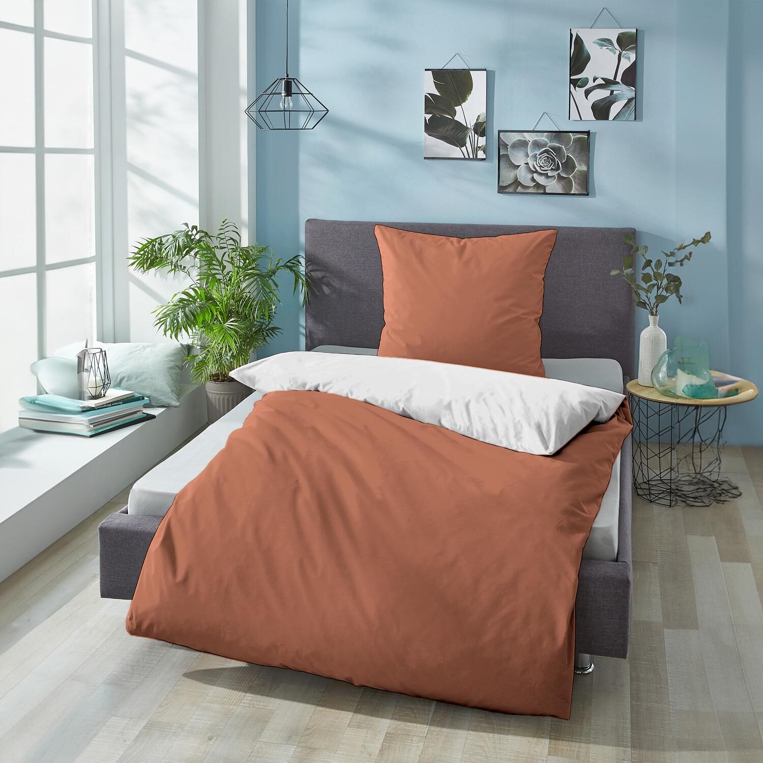 Sleezzz® Renforcé reversible bed linen brown/white 135 x 200 + 80 x 80 cm