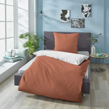 Sleezzz® Renforcé reversible bed linen brown/white 135 x 200 + 80 x 80 cm