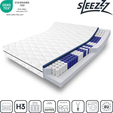 7-zone pocketveringmatras Sleezzz Superior 140 x 200 cm, hoogte 18 cm, hardheidsgraad H3