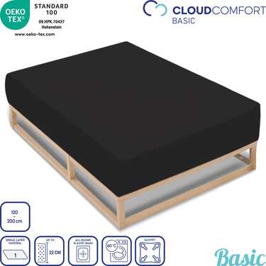 Paquete doble CloudComfort Basic sábana bajera jersey stretch negro 120 x 200 cm (2 piezas)