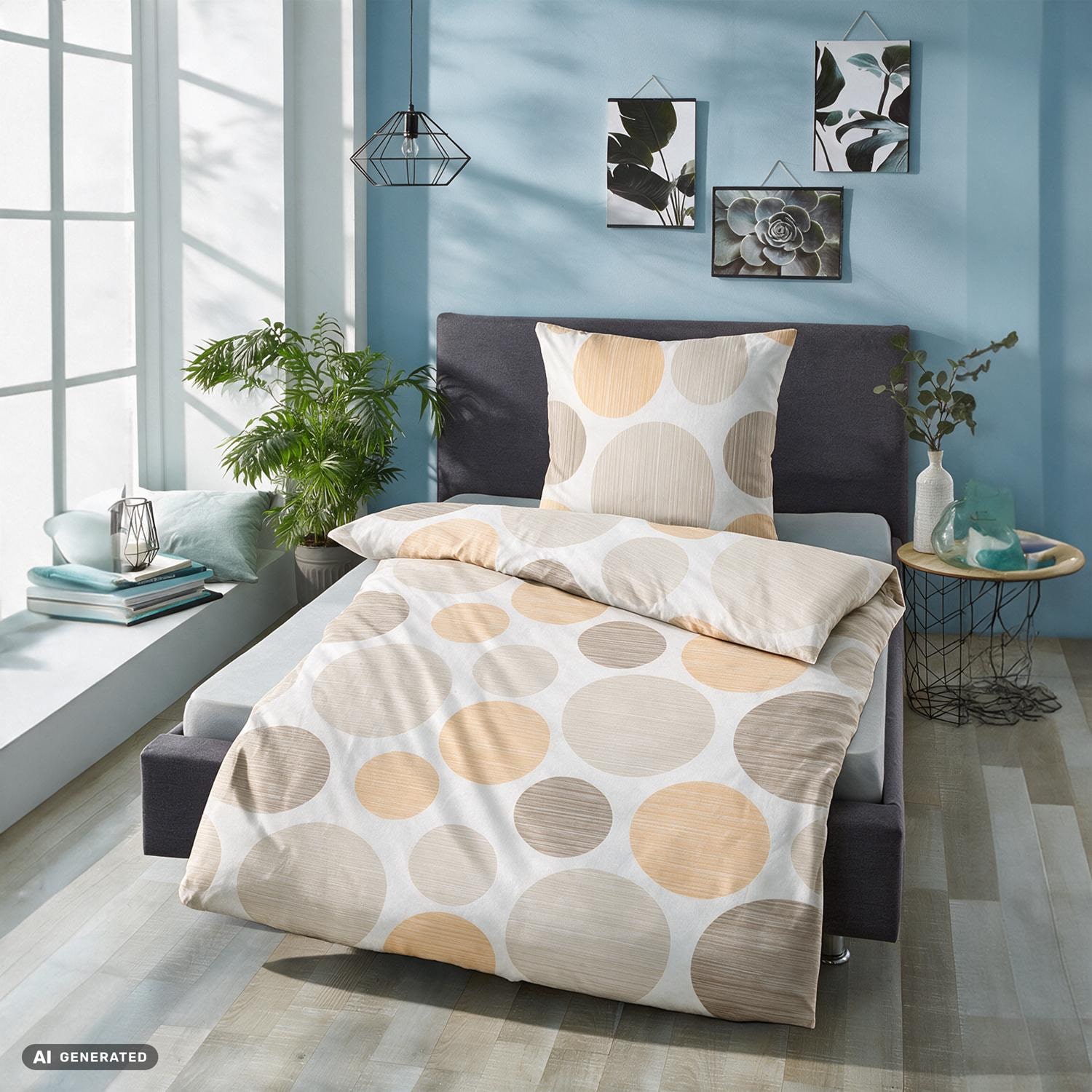 Juego de cama CloudComfort Renforcé con círculos amarillos, 135 x 200 + 80 x 80 cm
